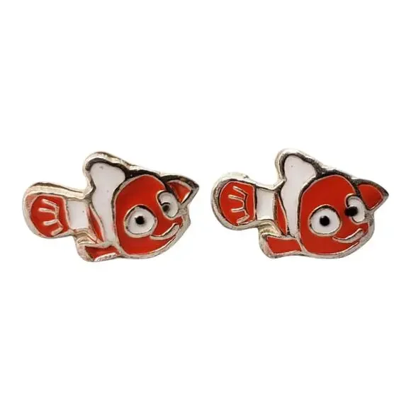 Handmade Handpainted 925 Sterling Silver Earrings Inspired by Nemo Screw Back