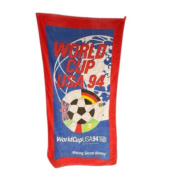 Vintage 1994 FIFA World Cup USA‎ Soccer Beach Towel Red Blue White 57x30 90s