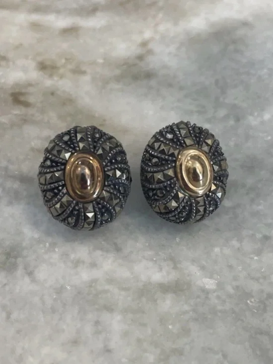 Judith Jack JJ Sterling Clip On Two Toned Earrings