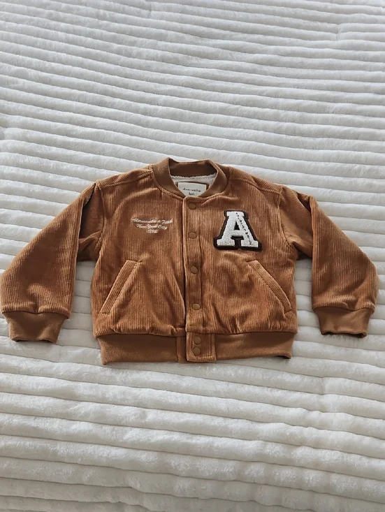 Abercrombie Kids Corduroy Bomber Varsity Jacket  Sherpa Lining Brown Boys 5/6