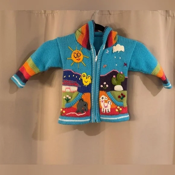 Colorful Vintage Children's Knit Sweater with Fun Designs