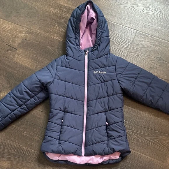 Columbia Girls Kids' Navy and Pink Jacket Puffer Small 7/8