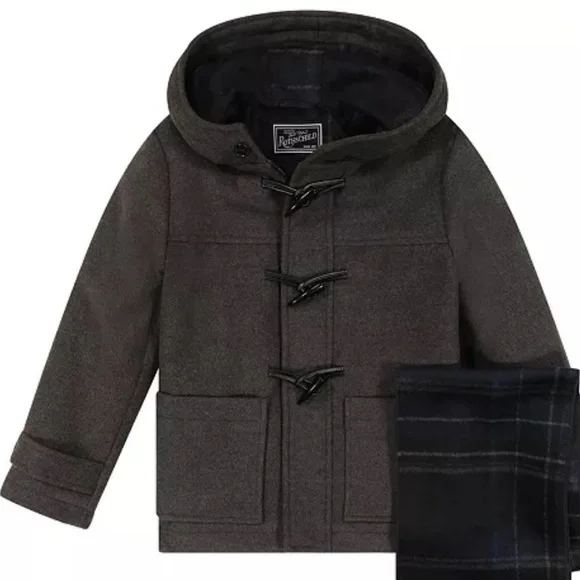 Rothschild & CO Charcoal Grey Hooded Wool Blend Toggle Dress Coat