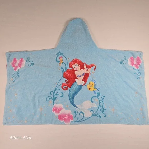 Little MermaidPrincess Ariel Flounder Poncho Hooded Beach Towel Disney Girls 2-4