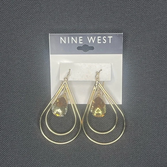 Nine West Gold and Crystal Teardrop Earrings