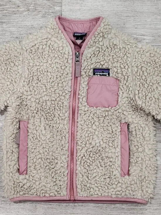 Patagonia Girls Retro-X Fleece Sherpa Pocket Zip Up Jacket Pink Outdoor Size 3T