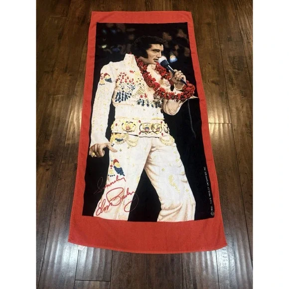 Vintage 1985 Sincerely Elvis Signature Hawaiian Beach Towel