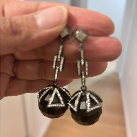 Black and Silver Geometric Dangle Earrings