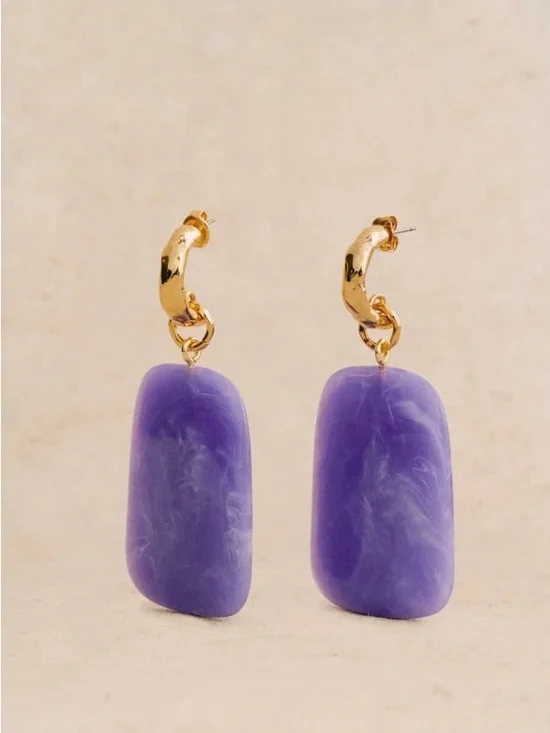Sezane Purple Joao Earrings Statement Gold Hoop Drop Dangle Chunky Oversized