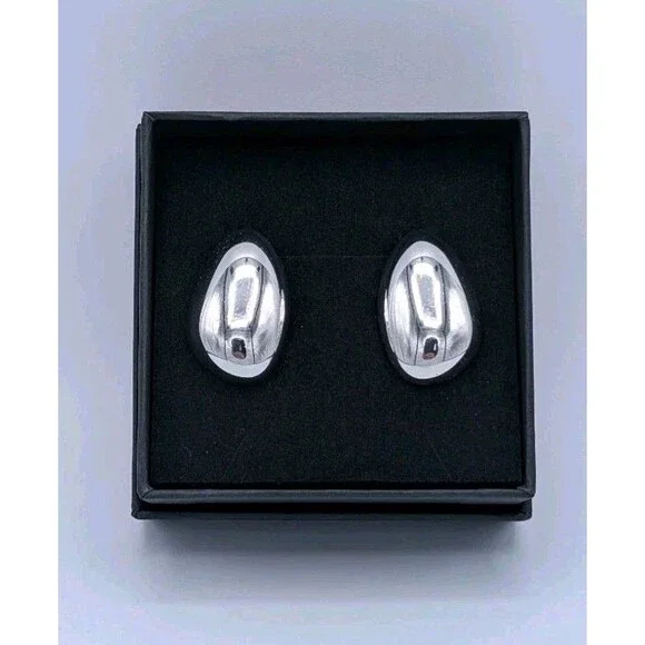 Vintage Signed Monet Silver Teardrop Clip Earrings Abstract Modernist Art Deco