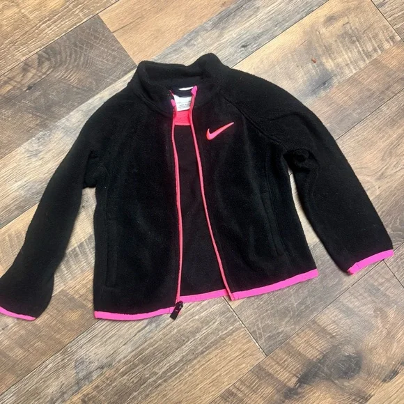 Nike Kids Black Fleece Jacket with Pink Accents