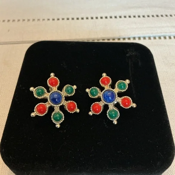 Sarah Coventry Gold-Tone Carnival Atomic Starburst Clip-On Earrings.