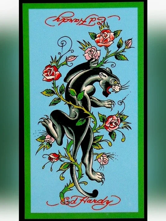 🆕️🐈‍⬛️ED HARDY Oversized Black Panther and Roses Beach Towel 36