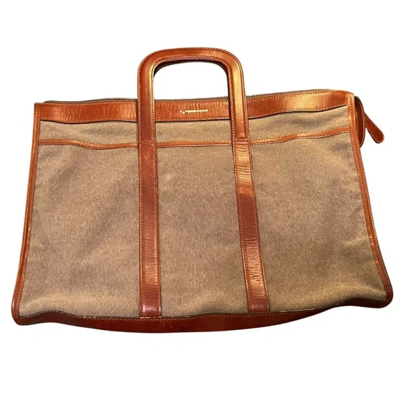 La Portegna X Svbscription Colab Brown Canvas &‎ Leather Laptop Tote Bag RARE