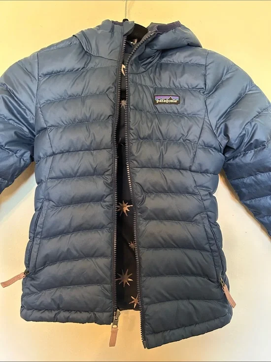 Patagonia Reversible Kids Navy Blue Puffer Jacket with Hood