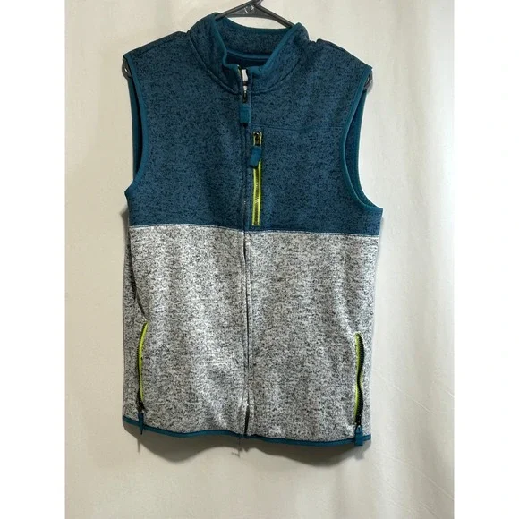 Cat & Jack Boys‎ Vest XL (16) Husky Full Zip Sleeveless Teal Gray