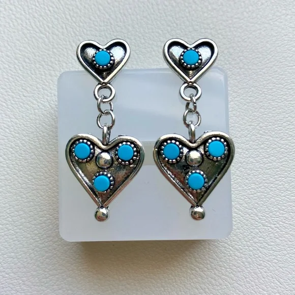 Silver and Blue Heart Earrings