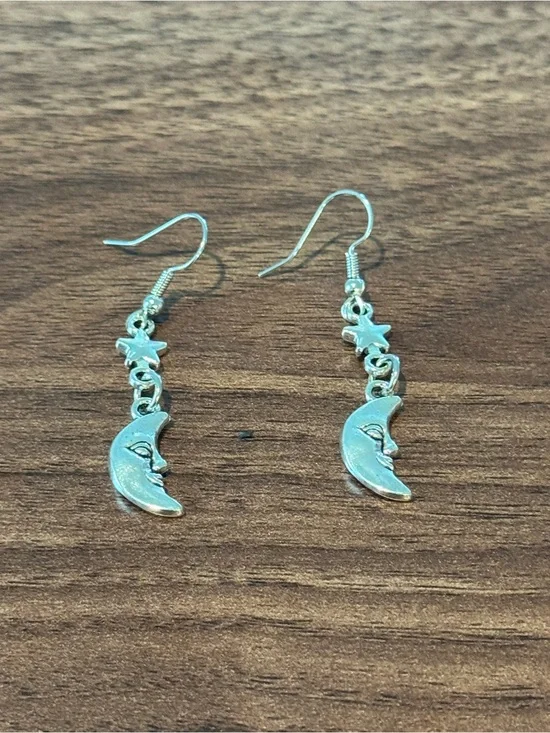 Moon & Star Dangle Earrings - Silver-Tone Women’s Jewelry