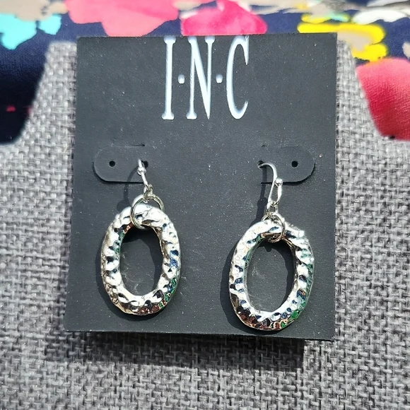 INC International Concepts Silver Textured Teardrop Earrings