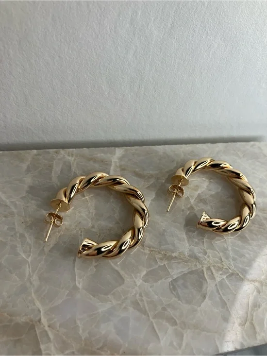 14K Gold Plated Twisted Hoop Earrings 30mm | Large Rope Hoops
