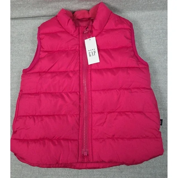 GAP‎ Baby Girls 18-24 Mos Puffer Vest Cold Control Hot Pink Full Zip Warm NEW