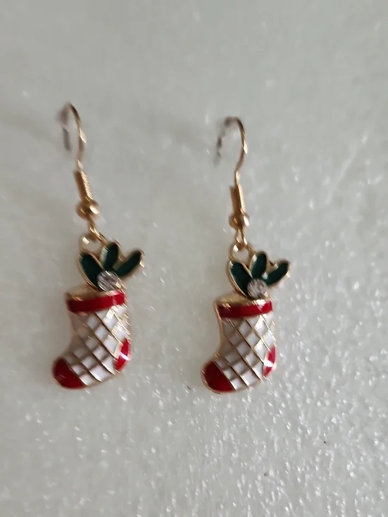 Hand Crafted Red and White Christmas Stocking Earrings