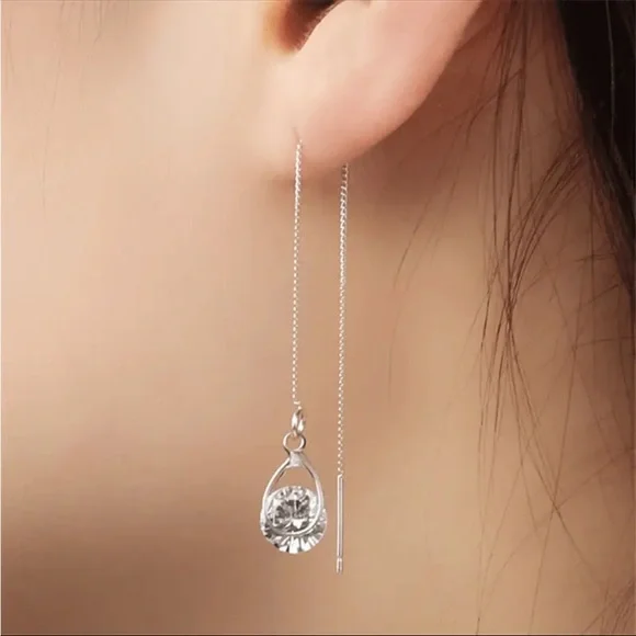 Cubic Zirconia Drop Threader Earrings