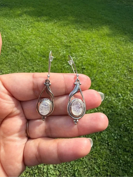 Vintage 925 Sterling Silver Moonstone Drop Earrings