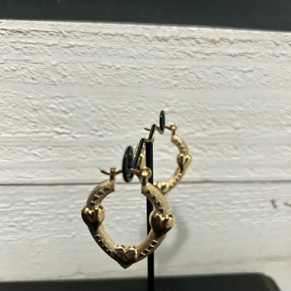 18K Gold Filled Heart Hoop Earrings/ Textured Puffy Heart Hoops/NWOT