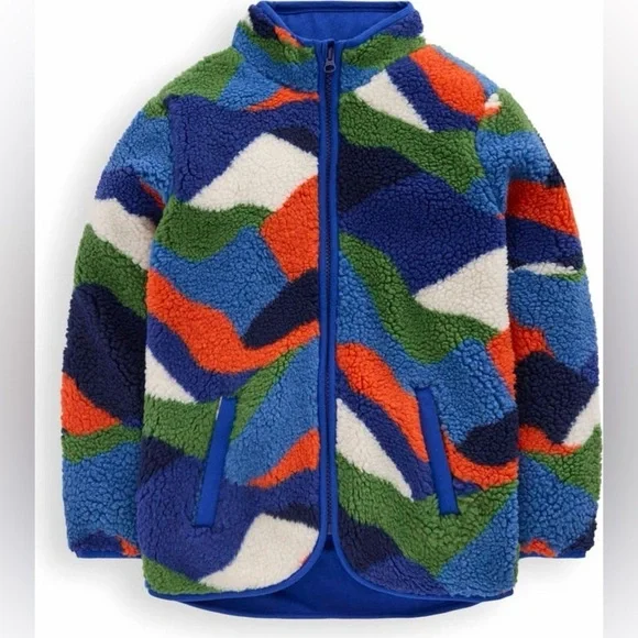 Mini Boden Kids' Cosy Borg Fleece Jacket Multicolor Abstract
