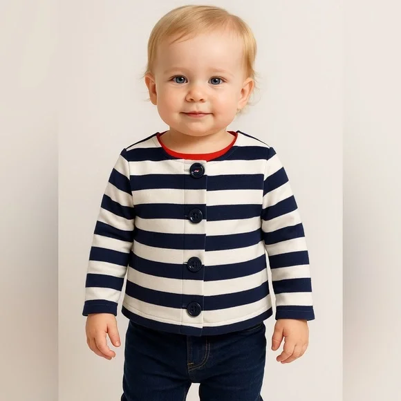 Tommy Hilfiger Baby Girls‎ Striped Jacket 6–9 Months | Navy/White Nautical