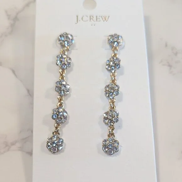 J.Crew Factory Linear Crystal Flower Statement Earrings