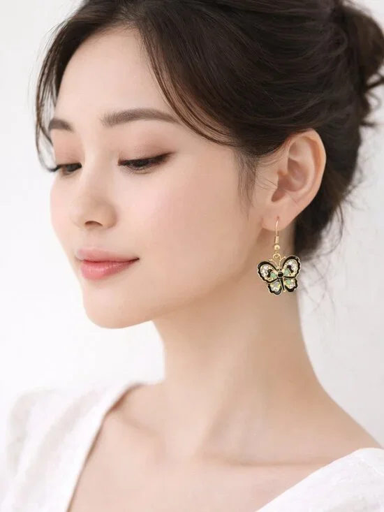 Luxe Blue Butterfly Dangle Earrings Gold Tone Luxe Sparkle Faux Stone New