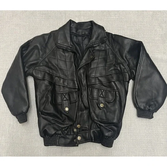 Youth  Black Faux Leather Moto Biker Zip Front Pockets, See Photos for Size