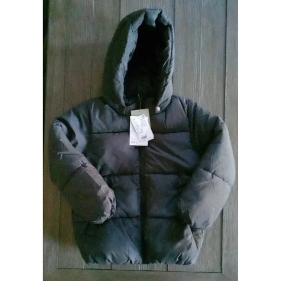 H&M Jacket Unisex 6X-7 Puffer Long Sleeve Nylon Full Zip Insulated Black NWT