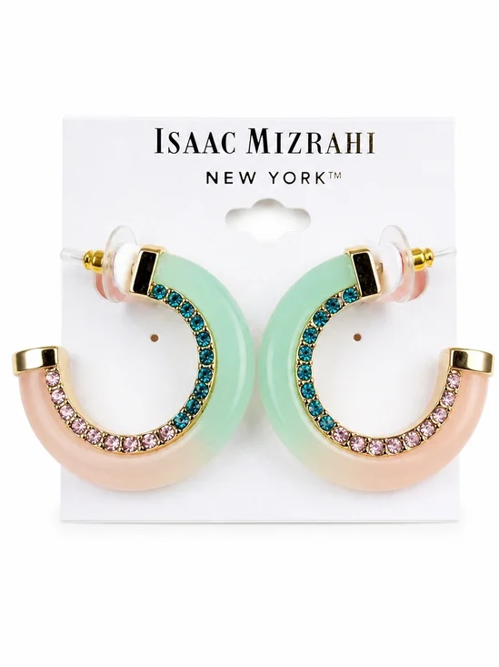 Isaac Mizrahi Pastel Gemstone Half-Hoop Earrings - Mint & Blush