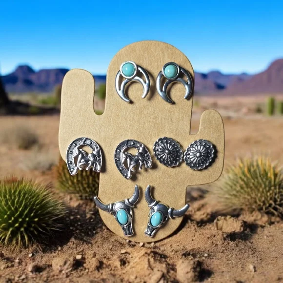 Silver and Turquoise Western Earrings Set