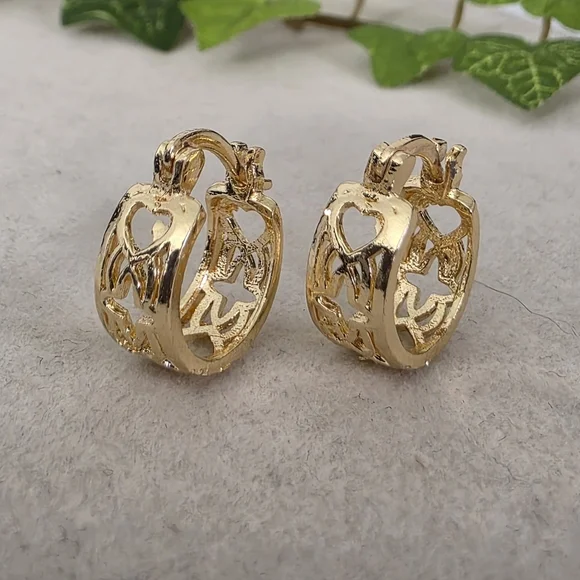 Gold Filled Small Hoop Earrings Heart Detail