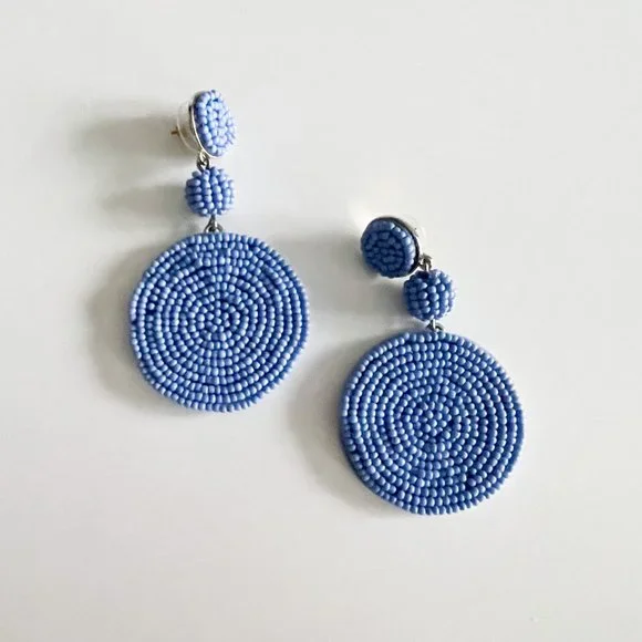J. Crew Factory Large Circle Beaded Statement Earrings (Blue)