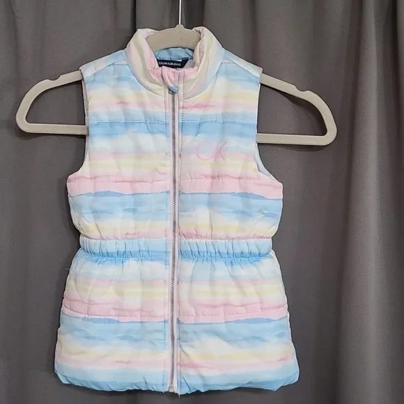 Calvin Klein Jeans Girls Puffy Vest Zips Pastels Elastic Waist Sz 5 EUC