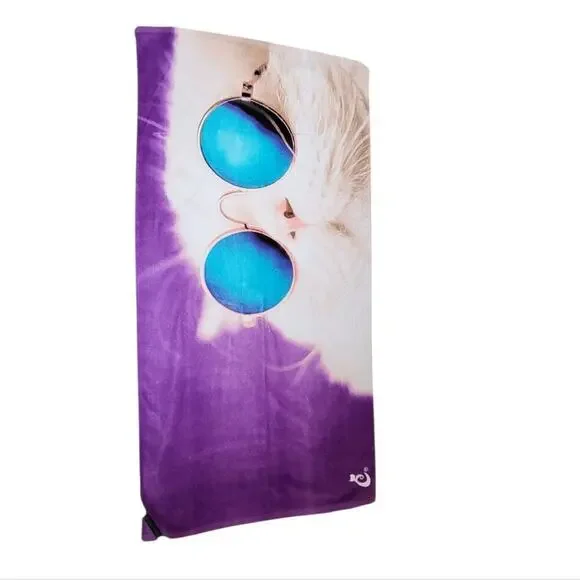 Cool Cat Beach Towel Purple Vibes & Feline Flair