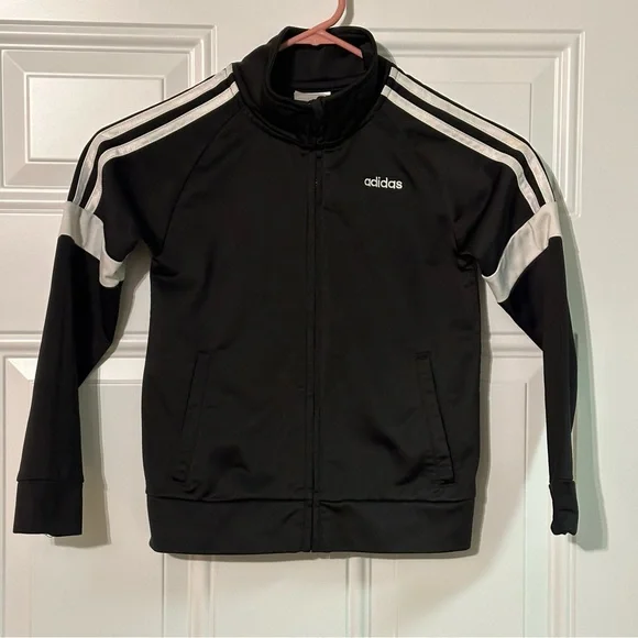 Adidas Youth Boys Size 6 Track Jacket Full Zip Up Black 3 Stripes