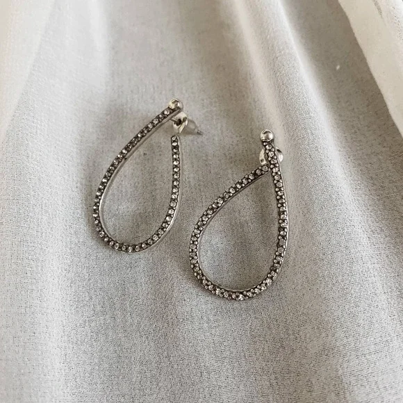 VTG Silver Large CZ Diamond Teardrop Earrings