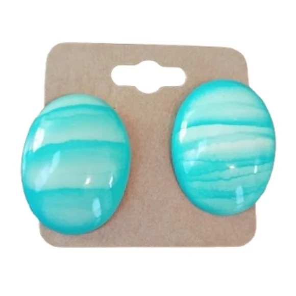 Fashion Jewelry Blue White Oval Post Stud Earrings