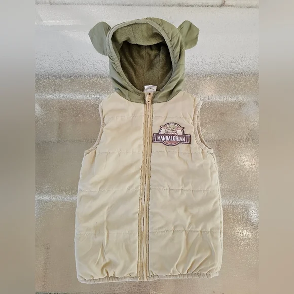 Star Wars Mandalorian Baby Yoda Vest Kids Hooded Puffer Fleece Lined Costume