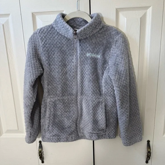 Columbia Fire Side Sherpa Jacket Girls Size Medium Full Zip Grey & Teal