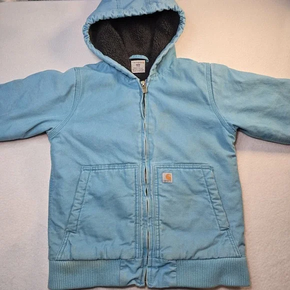 Carhartt Kids S 7/8 Sherpa Lined Sierra Jacket Blue Jul‎ 2020 CP9564 Distressed