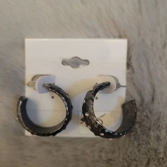 Silver Bedazzled Hoop Earrings