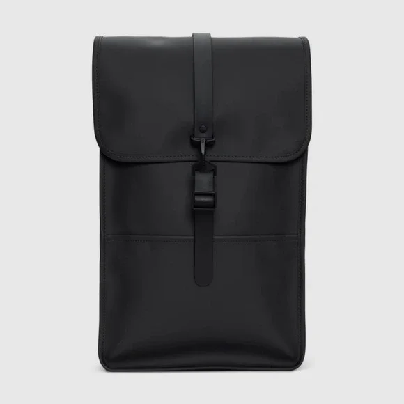 Rains Black Waterproof Laptop Backpack Matte Rucksack Macrobond‎ Logo Minimalist