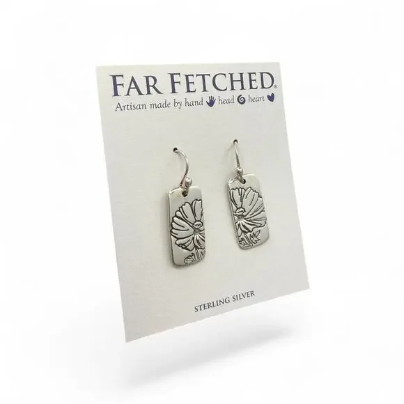 Far Fetched Cosmos Flower Dangle Earrings 925 Sterling Silver Artisan Handmade